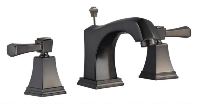 Brushed bronze widespread bathroom sink faucet with dual handles and a central connecting body.