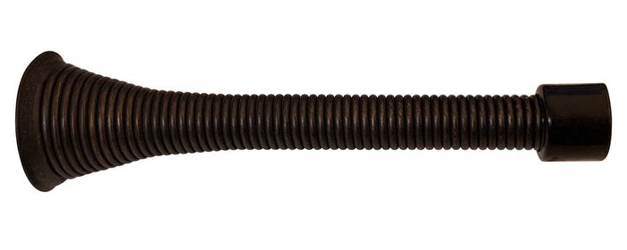 A spring door stopper with an oil rubbed bronze finish.