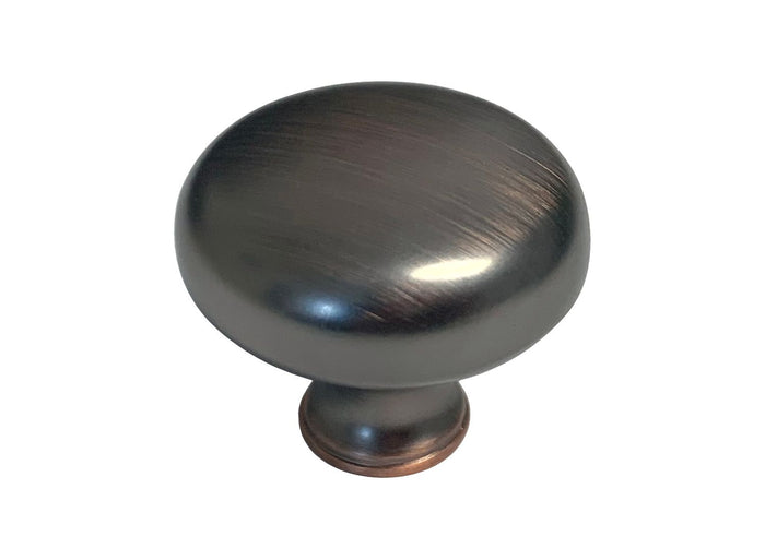 Oil rubbed bronze round cabinet knob.