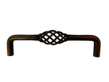 A 5-inch metal cabinet pull with an oil rubbed bronze finish, featuring a birdcage design.